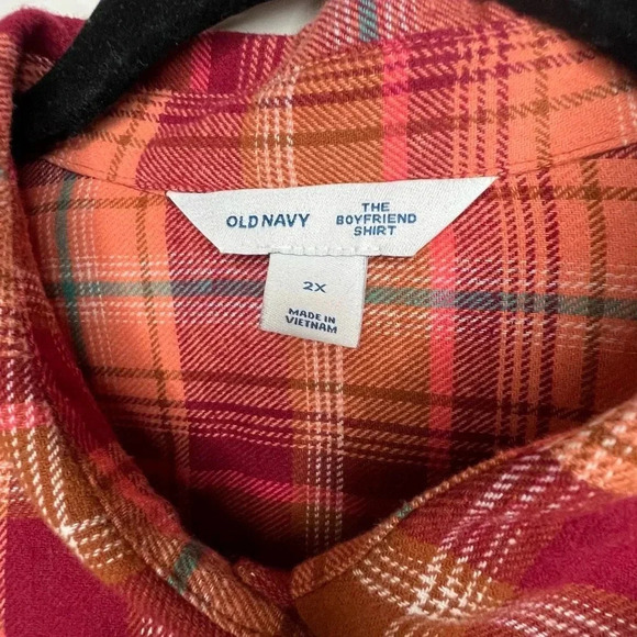 EUC Old Navy Flannel Boyfriend Tunic Shirt, Size 2X (20/22), Orange/red plaid - Picture 4 of 6